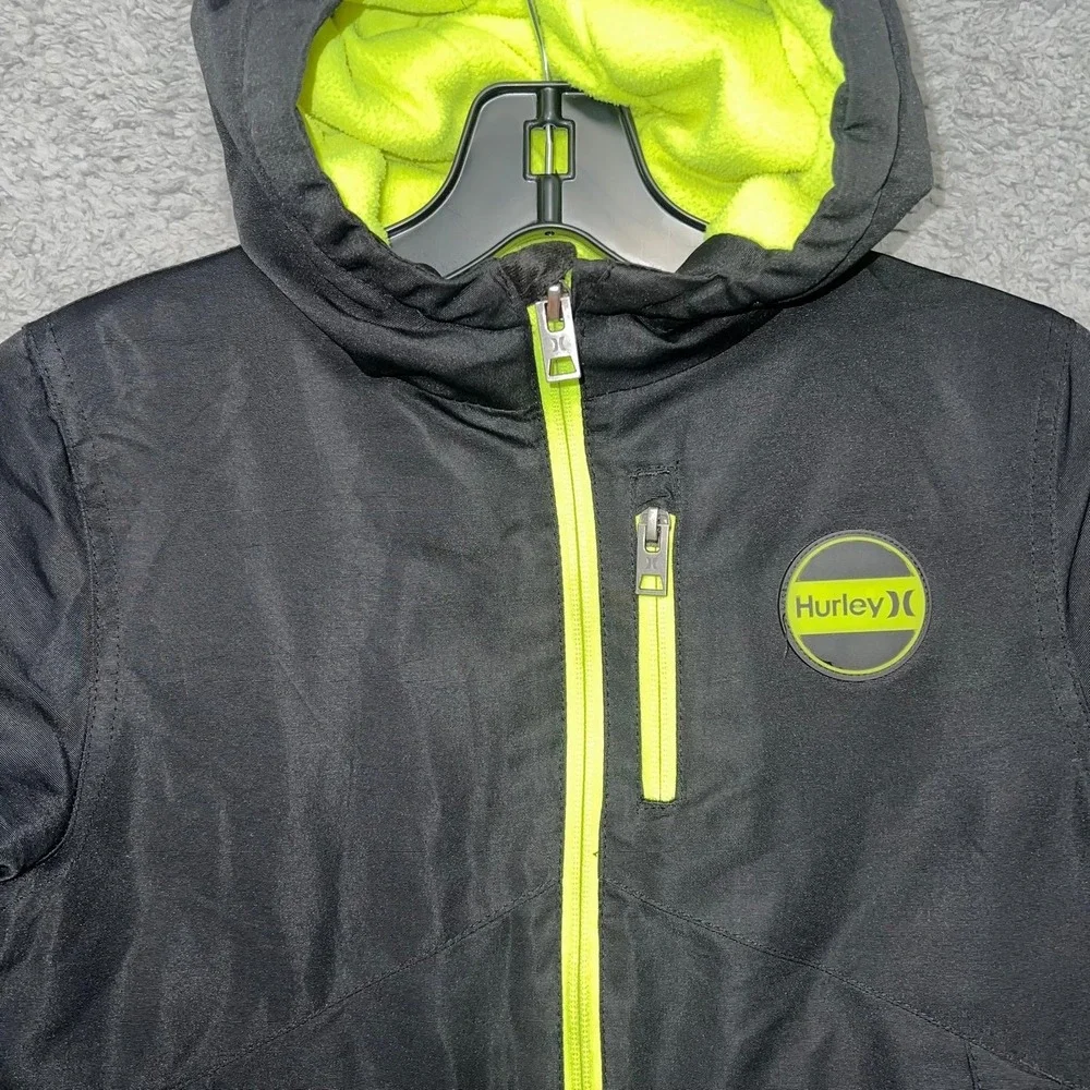 Hurley Snowboard Jacket Youth XS (5/6) Black Fleece Lined‎ Hooded Insulated Coat